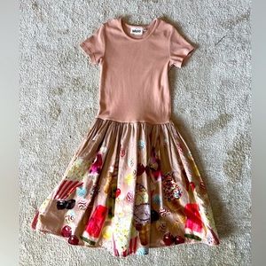 Girls Molo Cotton Long Sleeve Pink Dress with Dessert Print Bottom